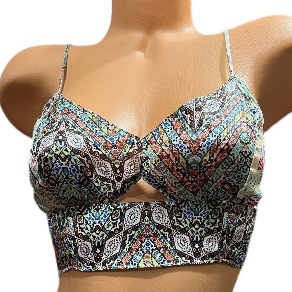 Victoria's Secret Multicolor Patterned Longline Bralette 100% Silk